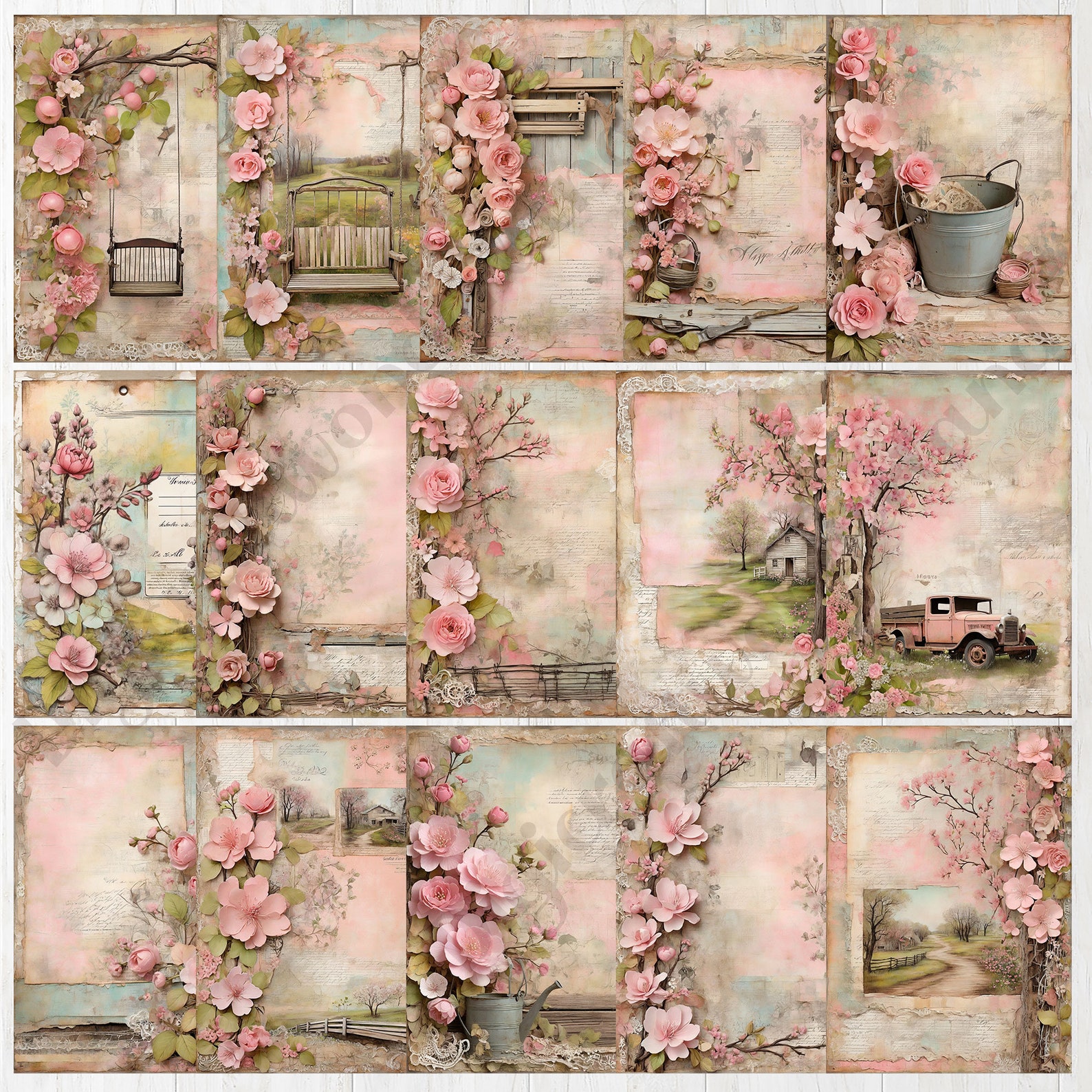 Rustic Junk Journal Kit Digital Scrapbook Pages Vintage Spring Junk ...