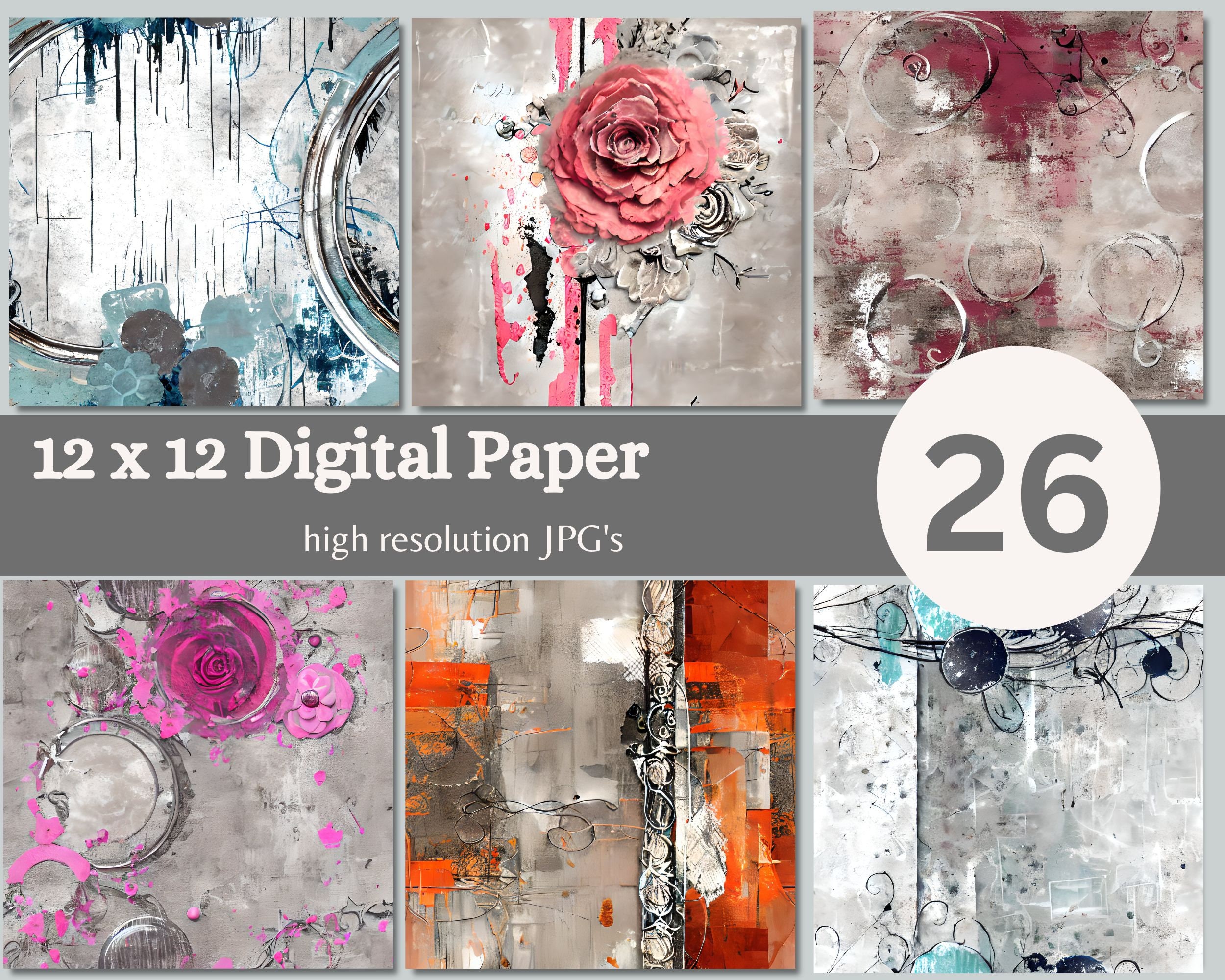 Printable Grunge Seamless Textured Silver Digital Paper Distressed ...