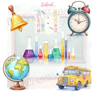 Back to school printable graphics for DIY planners and Cricut projects, Watercolor illustration of a yellow school bus, perfect for teacher printables