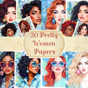 Pretty Women Printable Paper Stylish Girl Portrait Girl Face Clipart Pop Art Print Afro Woman Junk Journal Pages Black Woman Scrapbook pages