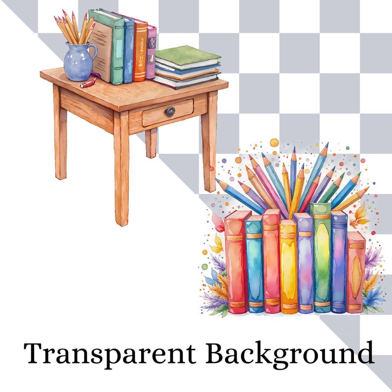 Bundle of watercolor classroom clipart in pastel tones for educational use
