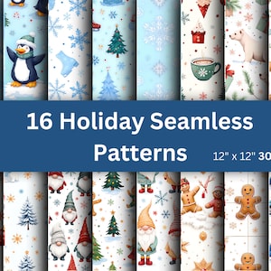 Christmas Seamless Patterns Watercolor Printable Holiday Background Winter Xmas Junk Journal Download Vintage Woodland Scrapbook Paper pack