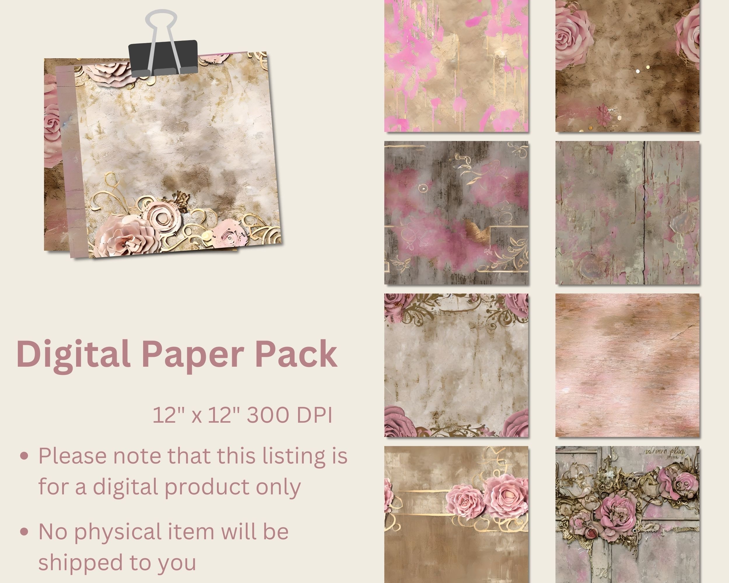 24 Grungy Junk Journal Digital Paper Printable Grunge Seamless Texture ...