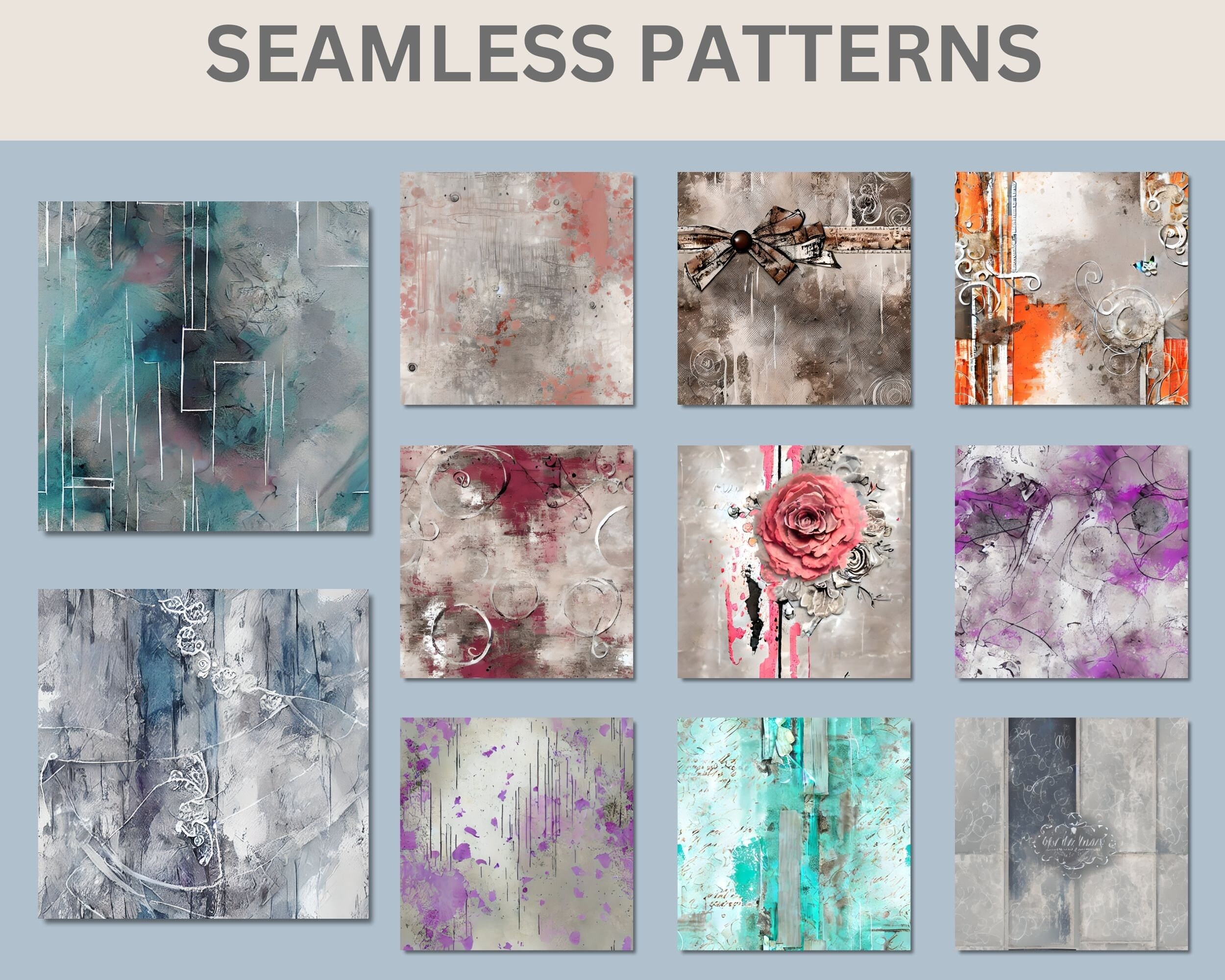 Printable Grunge Seamless Textured Silver Digital Paper Distressed ...