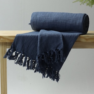 Effen blauwe Indiase handgemaakte omkeerbare plaid, handblok bedrukt katoenen plaid, boho plaid deken biologisch zacht katoenen plaid katoenen sprei