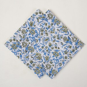 Guardanapo de algodão estampado em bloco floral azul, guardanapo de jantar com decoração de fazenda, guardanapo de festa de casamento feito à mão, guardanapo de festa de coquetel moderno