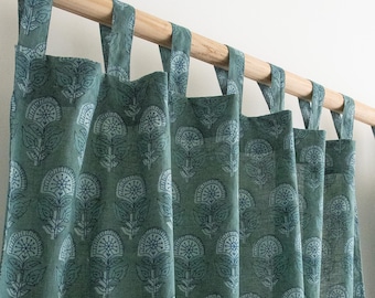 voilages en coton à fleurs vert sauge | Rideaux botaniques de café, habillage de fenêtre de ferme, décoration de chambre de bébé, rideaux imprimés bloc main
