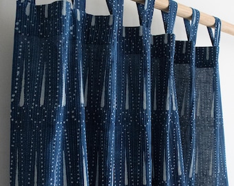 Rideaux en coton bleu indigo, voilages imprimés blocs, parures de fenêtre bohèmes, rideau de chambre filtrant la lumière, longueur de panneau personnalisée