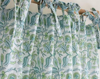 Rideaux de campagne verts à fleurs, rideaux de fenêtre en coton à fleurs, rideaux pour chambre à coucher et salon, rideaux sur mesure