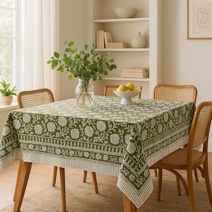 Mantel de algodón con estampado floral bohemio, color turquesa y verde, para mesa de comedor, cocina y decoración del hogar.