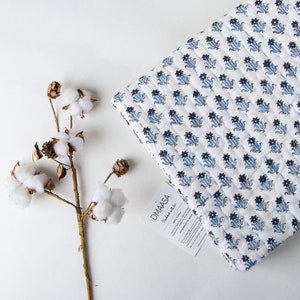 Indian Baby Quilt, Organic Cotton Baby Blanket, Hand Block Printed Cotton Kantha Baby Swaddle, Gift for Newborn Baby, Blue Floral Baby Quilt