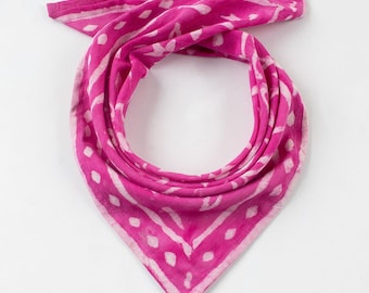 Floral Hair Scarf Cotton Bandana, Handmade Block Print Neckerchief Scarf, Unisex Boho Style Square Pink Head Wrap Handkerchief Bandana