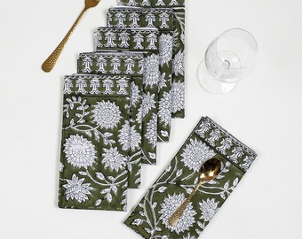 Guardanapos decorativos de mesa com estampa floral verde-musgo, guardanapos de casamento com estampa indiana, guardanapos de jantar de algodão orgânico, guardanapos macios para coquetéis em estilo fazenda