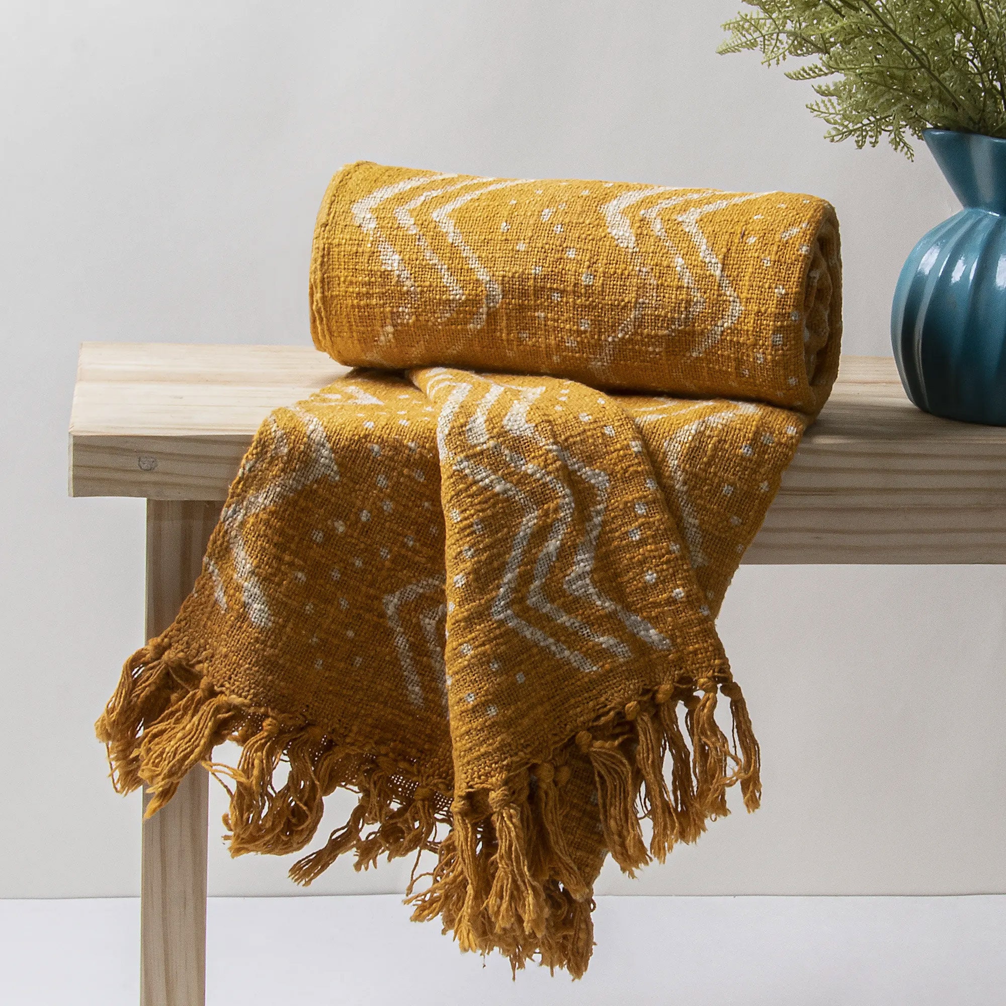 Mustard Yellow Hand Block Cotton Throw Blanket, Decorative Sofa Couches Throw, Organic Boho Cotton Bedspread Cover, Living Room Decor Throw
