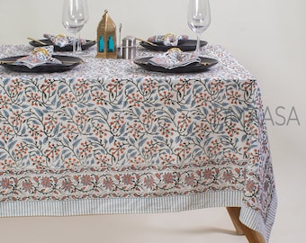 Nappe indienne vibrante à motifs floraux avec blocs de main avec serviettes en coton assorties, napperon, parure de lit, événements de mariage, cadeaux de fête à la maison