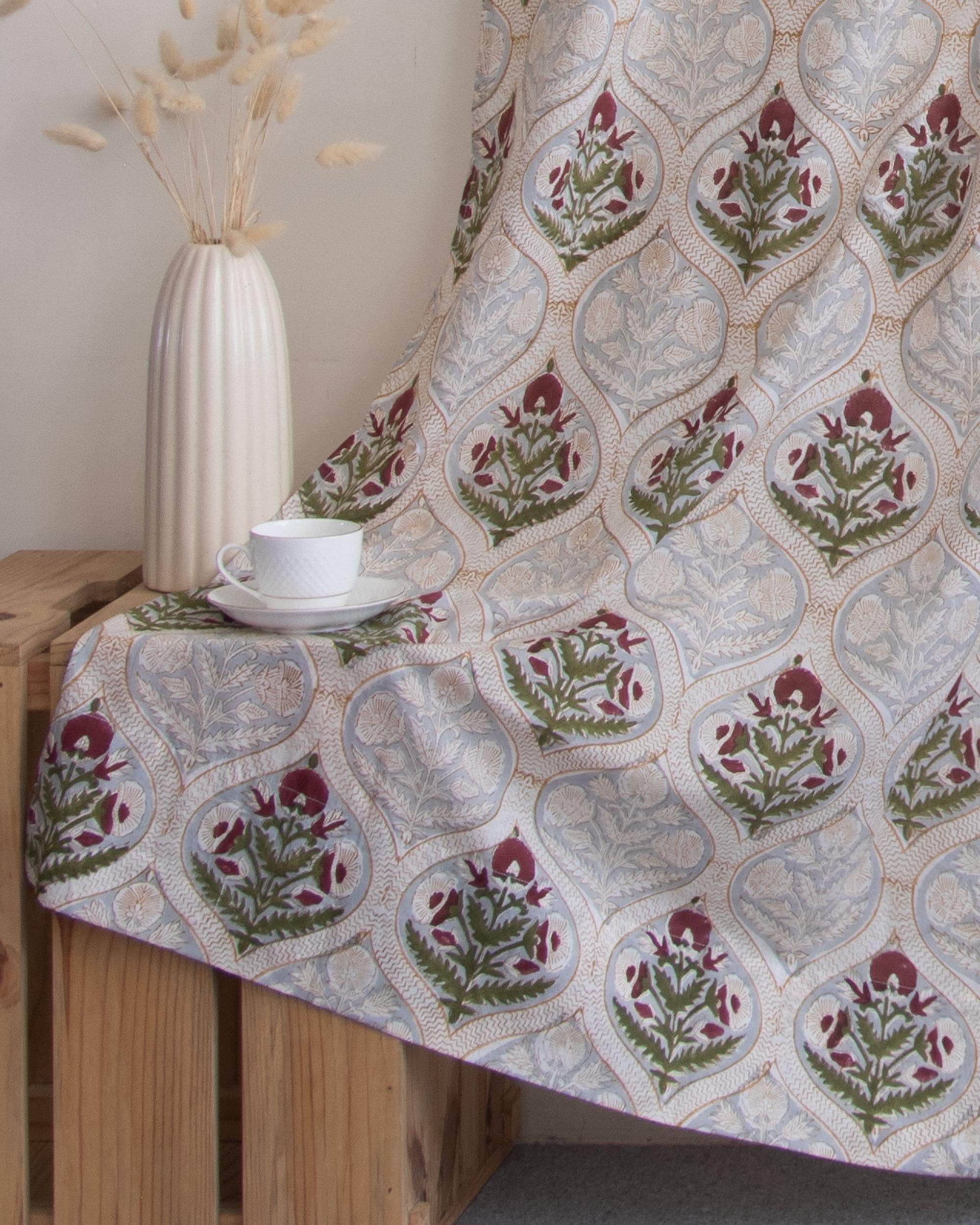 Red Buta Pattern Red Buta Block Printed Curtains, Window Covering Handmade Curtains for ...