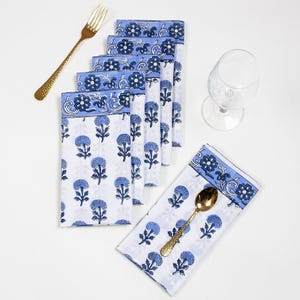 Guardanapos de algodão com estampa floral azul, guardanapos para decoração de mesa de jantar estilo fazenda, guardanapos artesanais para festa de casamento, presentes de inauguração de casa