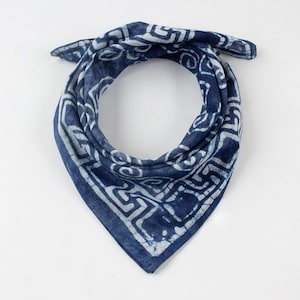 Indigo Blue Cotton Neck Bandana, Hand Block Dabu Print Headwrap, Unisex Accessories, Boho Sun Protection Scarf, Indian Bandanas