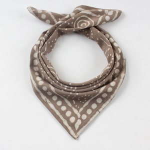 Bohemian Head Scarf Cotton Bandana, Dabu Brown Hand Block Neck Scarf, Soft Handmade Unisex Square Handkerchief, Indian Summer Bandana