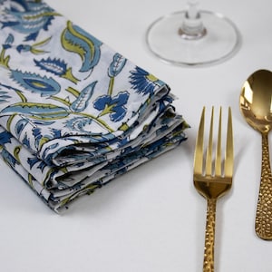 Guardanapo de algodão floral com estampa de bloco azul e branco, guardanapo para festa de casamento com decoração de Páscoa, guardanapo para almoço e jantar diário, guardanapo Boho Farmhouse