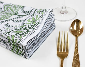 Guardanapos de algodão com estampa indiana, guardanapos de jantar para decoração de casamento com flores verdes, guardanapos de mesa para coquetéis em estilo fazenda, presentes de decoração para casa