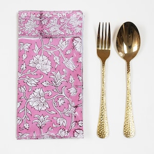 Handmade Dining Table Decor Pink Floral Wedding Napkin, Sustainable Block Printed Easter Party Napkin, Reusable Luncheon Dinner Napkin Cloth