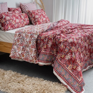Levendige bloemenprint dekbedovertrekset, handblok bedrukt katoenen dekbedset, katoenen beddengoedset, dekbedovertrek, gezellig boho-decor