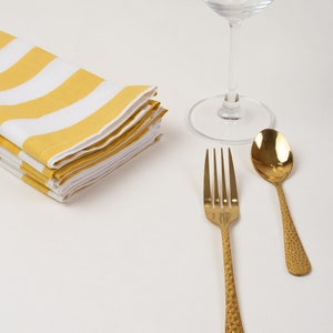 Hand Block Printed Cotton Yellow Striped Napkin, Organic Wedding Dining Decor Party Napkin Cloth, Housewarming Gifts, Farmhouse Decor