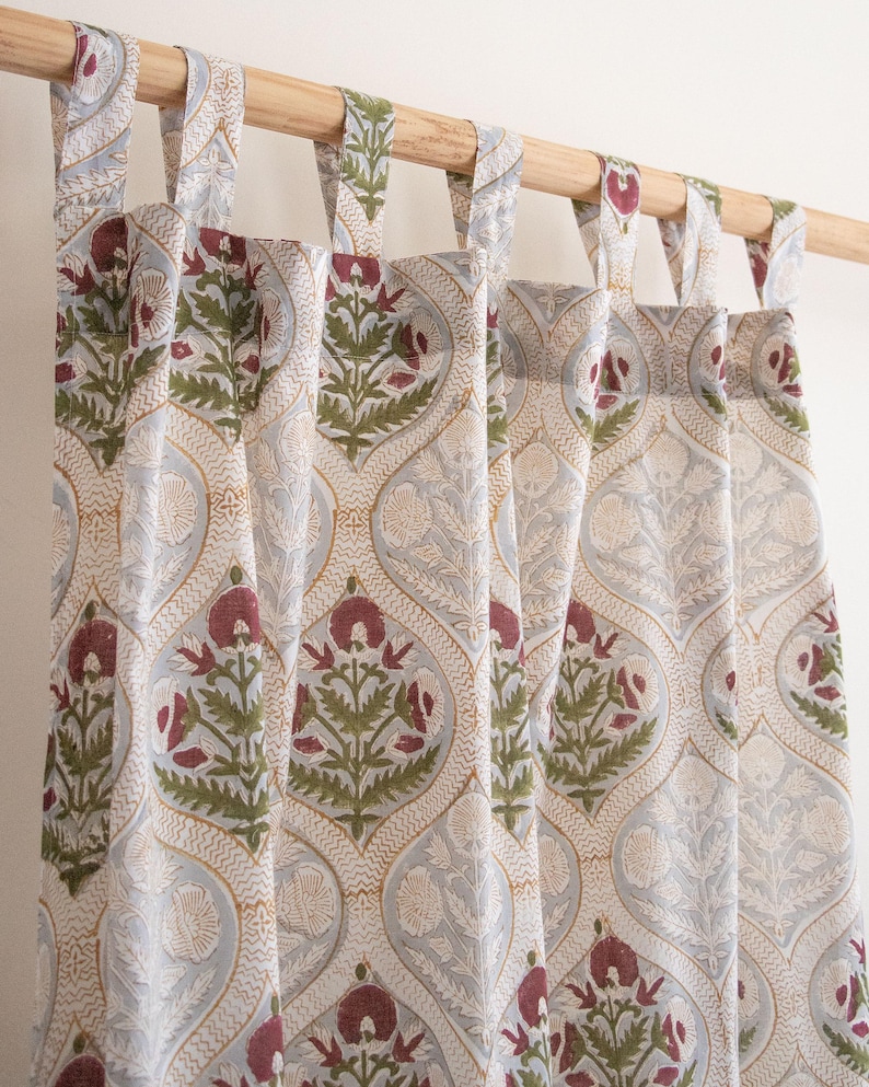 Red Buta Pattern Red Buta Block Printed Curtains, Window Covering Handmade Curtains for ...