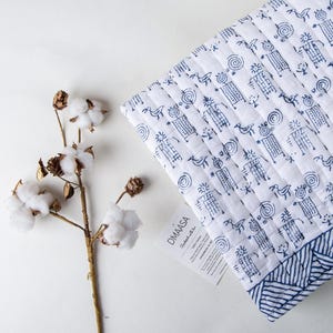 100% Cotton Baby Quilt, Block Printed Kantha Baby Blanket, Organic Kids Quilt, Baby Shower Gift, Handmade Blue Baby Throw, Boho Baby Swaddle