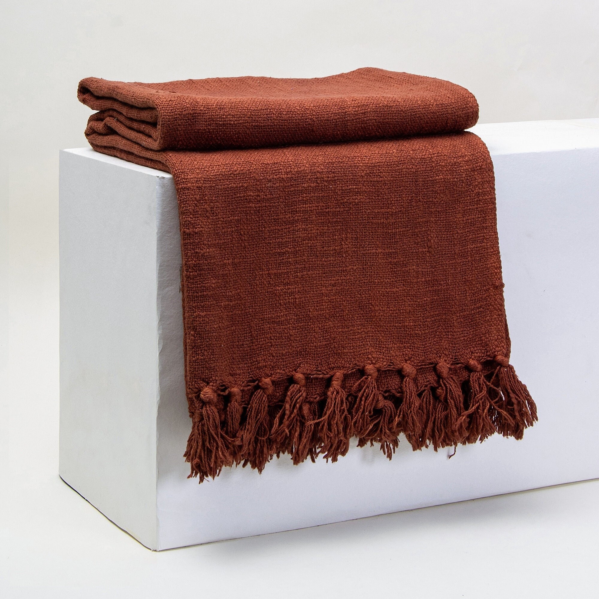 Rust Brown Mud Cloth Solid Throw Blanket Boho Throw Blanket Organic Cotton Throw Cotton Bedspread Decorative Knit Blanket for Sofa Couch Etsy