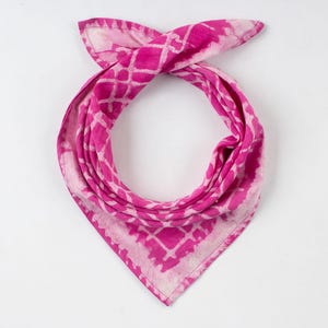 Pink Printed Headwrap Bandana, Dabu Print Neck Scarf for Women&#39;s, Indian Handmade Unisex Accessories, Dog Scarf, Check Print Cotton Bandana