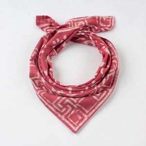 Boho Neck Scarf Cotton Bandana, Red Floral Dabu Print Square Handkerchief, Indian Handmade Printed Floral Headwrap, Unisex Cotton Bandana