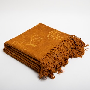 Orange Indian Hand Block Print Cotton Throw Blanket, Indian Handmade Reversible Throw, Throw Blanket, Organic Cotton Throw Cotton Bedspread
