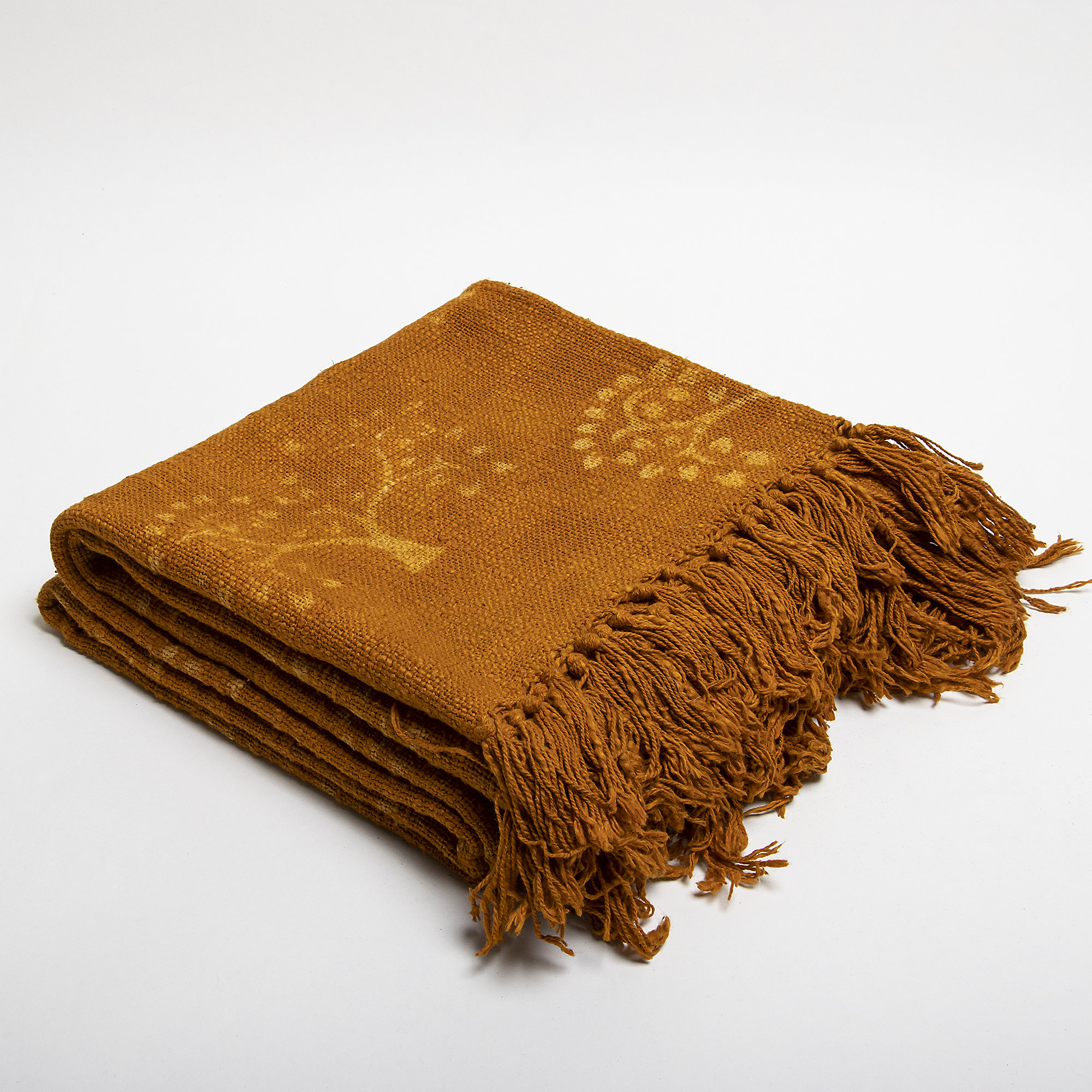 Orange Hand Block Print Cotton Throw Blanket, Bohemian Decor (50x60)