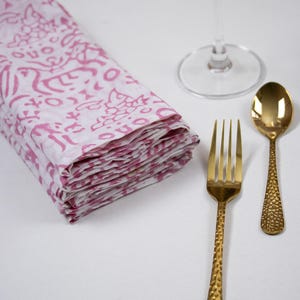 Block Printed Pink Vintage Cotton Dinner Napkin Cloth, Handmade Cocktail Napkin, Easter Decor Napkin, Housewarming Gift, Organic Pink Napkin