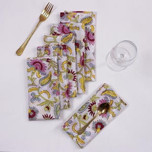 Multi Floral Hand Block Printed Cotton Wedding Napkin, Farmhouse Dining Table Decor Napkin, Easter Party Dinner Napkins, Boho Luncheon Cloth