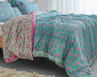 Handblockdruck-Bettbezug, Trösterbezugsset, bedruckter Stoff-Bettbezugsset, Baumwoll-Bettbezugsset, Leinenbezug, Wohnkultur