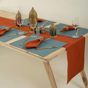 Cotton Dining Decor Solid Table Runner with Mats, Brown and Blue Wedding Party Table Runner, Housewarming Gift, Easter Table Runner