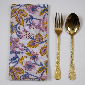 Hand Block Printed Pink Floral Cotton Cocktail Napkin, Bohemian Dining Decor Table Napkin Cloth, Hostess or Housewarming Gift, Dinner Napkin