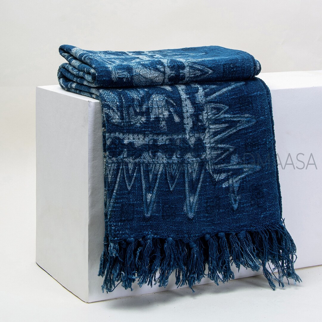 Indigo Throw Mud Cloth Blanket Hand Block Print Throw Cotton Etsy