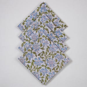 Blue Floral Indian Hand Block Print Cotton Cloth Napkin, Sustainable Easter Party Napkin, Luncheon Dinner Napkin, Housewarming Gift for Her
