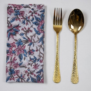 Organic Block Printed Pink Floral Cocktail Party Napkin, Reusable Wedding Decor Cloth, Everyday Luncheon Dinner Napkin, Housewarming Gifts