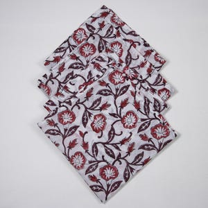 Red Floral Block Printed Cotton Dinner Napkin, Sustainable Easter Decor Napkin, Everyday Luncheon Dinner Napkin, Wedding Table Decor Napkin