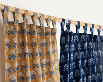 Rideaux en coton à imprimé floral, rideau indien décoratif ferme bio faits main, couvre-fenêtres faits main, rideau de café, décoration d'intérieur