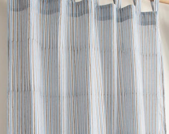 Rideaux rayés bleus côtiers, rideaux style ferme moderne, parure de fenêtre rayée pour chambre de bébé, rideaux en coton sur mesure pour la maison