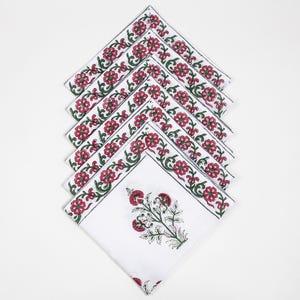 Hand Block Print Red Floral Wedding Cotton Napkin Cloth, Napkin for Easter Party Everyday Luncheon Napkin, Cocktail Napkins, Farmhouse Decor
