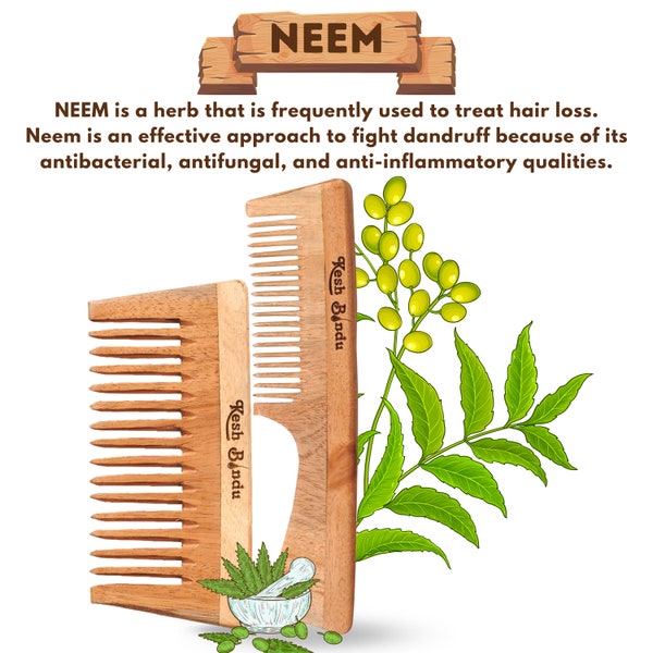 KESHBINDU Handmade Neem Wooden Comb - Men and Women | Natural & Eco-Friendly  Anti-Bacterial Hair Styling with Fine  Wide Teetth Pocket Comb