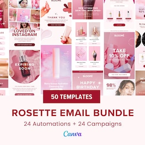 50 modelos de e-mail rosa, modelo de e-mail Flow, modelo de e-mail Mailchimp, automação de e-mail, modelo de e-mail Klaviyo, boletim informativo de campanha, Canva