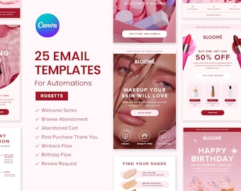 Roze e-mailsjablonen, bewerkbare e-mailautomatisering, Mailchimp-e-mailsjabloon, e-mailvolgorde, Klaviyo-e-mailsjabloon, nieuwsbrief Canva